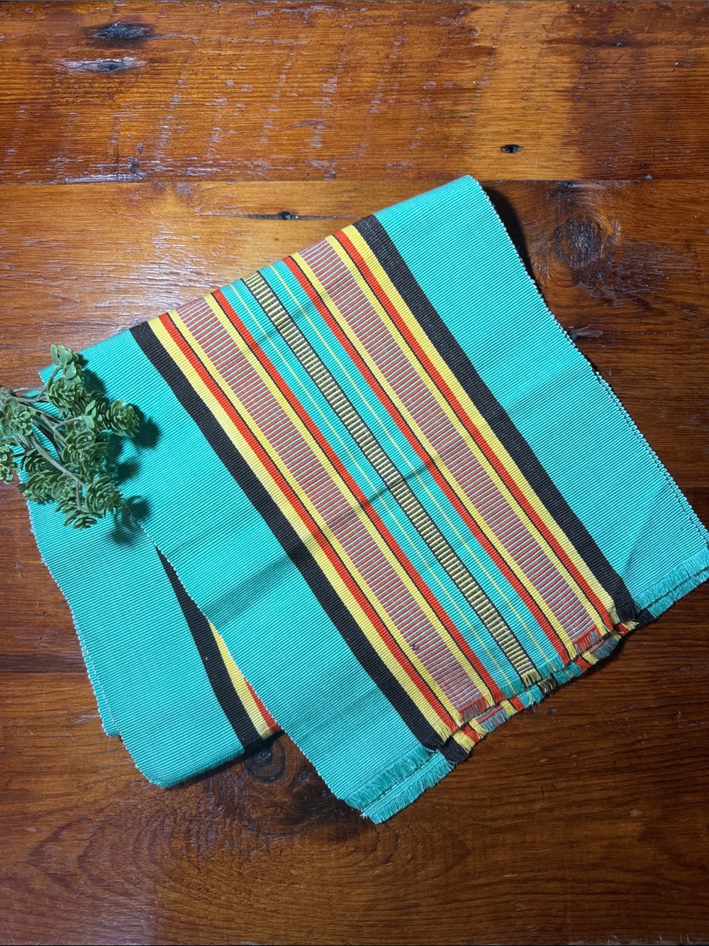 🌵91”x12” Turquoise Striped Table Runner